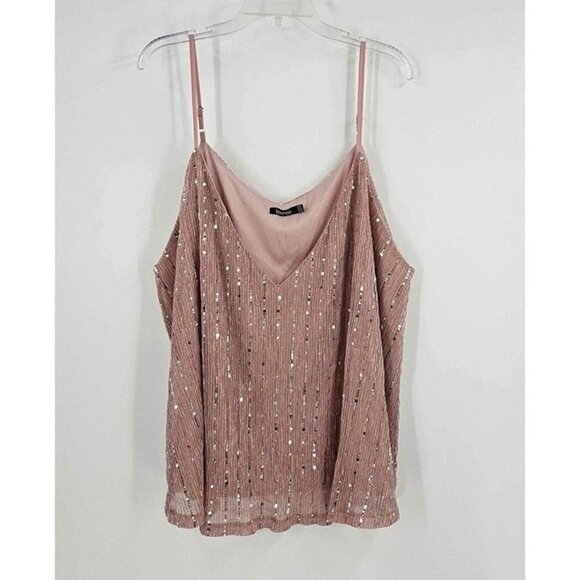 Boohoo Tops - Boohoo Plus Sz Spaghetti Strap Lined Silver Sequined Pink Cami Tank Top …